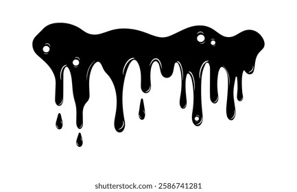 Abstract black paint drips on a white background. Creates a rough texture and dramatic contrast, adding an artistic and modern touch