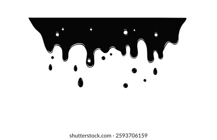Abstract black paint drips on a white background. Creates a rough texture and dramatic contrast, adding an artistic and modern touch