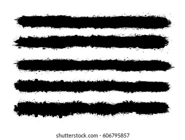 Abstract black paint splashes set for design use. Grunge backgrounds pack. Brushes vector illustration background.