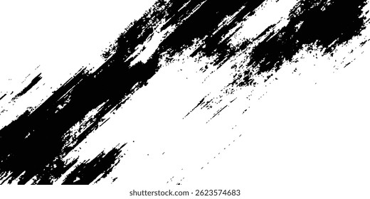 Mancha de tinta preta abstrata sobre fundo branco. Elegante, grunge com um olhar áspero e desgastado em pó e arranhões em um fundo branco. Traços de escova, mancha grunge isolado no fundo branco,
