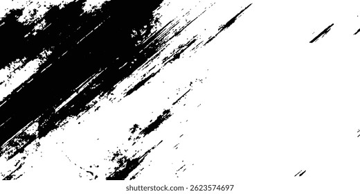 Mancha de tinta preta abstrata sobre fundo branco. Elegante, grunge com um olhar áspero e desgastado em pó e arranhões em um fundo branco. Traços de escova, mancha grunge isolado no fundo branco,