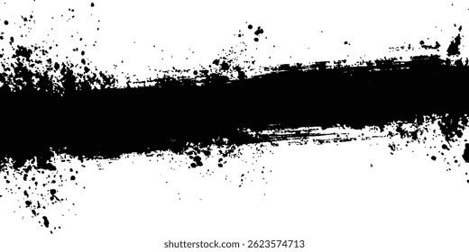 Mancha de tinta preta abstrata sobre fundo branco. Elegante, grunge com um olhar áspero e desgastado em pó e arranhões em um fundo branco. Traços de escova, mancha grunge isolado no fundo branco,