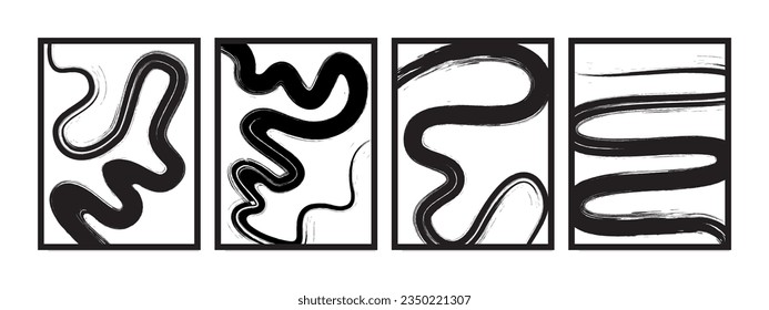 Abstract black paint strokes onwhite canvas, creating a captivating painting. Perfect for wall art, covers, wallpapers, banners, flyers, cards, posters, and decorations.