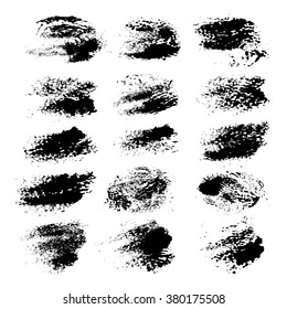Abstract black paint textured prints isolated on a white background