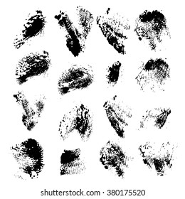 Abstract black paint textured prints set isolated on a white background
