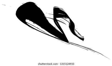 Abstract black paintbrush stripe smoothly bent ribbon geometrical shape isolated on white background