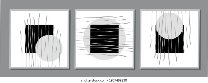 
abstract black paintings with geometric shapes with wavy lines