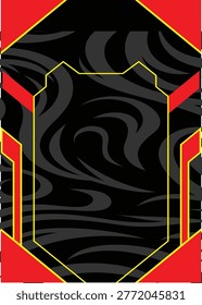 Abstract black panel with red and yellow geometric accents creating a bold modern frame design suitable for sports apparel or digital background layouts with strong contrast and sharp edges.