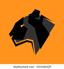 Abstract black panther head portrait side view symbol on orange backdrop. Design element