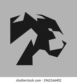 Abstract black panther portrait side view symbol on gray backdrop. Design element