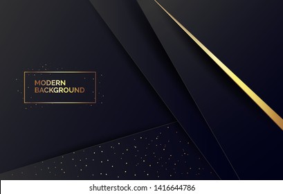 Abstract black paper background with golden glitter, banner for presentation, landing page, web site. Abstract poster with text space for business