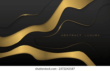 Abstract black paper cut gold line curve geometric design modern luxury creative background vector illustration.