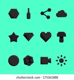 Abstract black Paper Icons. origami. vector illustration