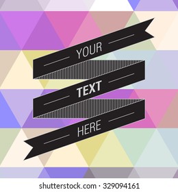 Abstract black paper ribbon banner design with your text and colorful triangle pattern background 
Eps 10 stock vector illustration 