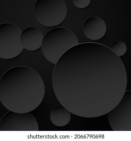 Abstract black paper rounds or circles background. Vector illustration.