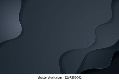 Abstract black papercut decoration texture with overlap layers effect. Black paper cut background.