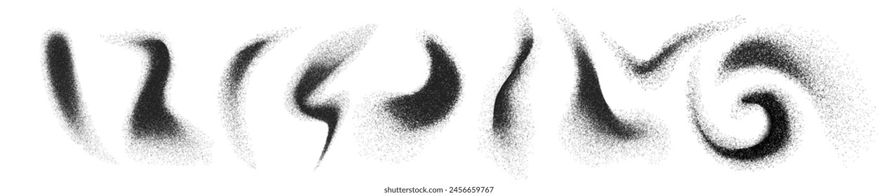 Abstract black particle swirls on a white background, representing dynamic movement, trendy modern vector illustration