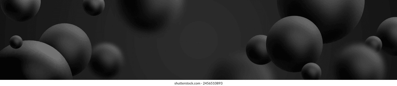 Abstract black particles on dark background for graphic design, banner poster. Vector illustration. Technology scientific backdrop. Place for text. Abstract molecules, atoms. Molecular structure