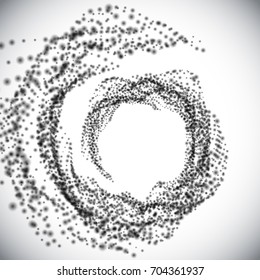 Abstract black particles swirl on white background vector illustration.