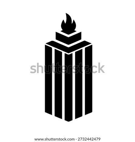 Abstract Black Pillar with Flame Icon Vector Illustration - Modern Architectural Torch Logo Design for Energy and Memorial Concepts