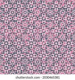 Abstract black and pink flowers pattern background. Seamless geometric vintage flower pattern.