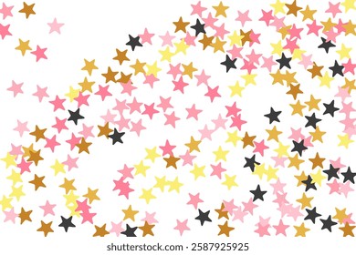 Abstract black pink gold starburst scatter backdrop. Little stardust spangles xmas decoration elements. Baby shower star burst illustration. Sparkle symbols congratulations decor.