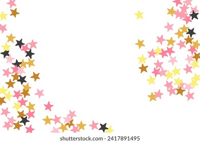 Abstract black pink gold stars random vector illustration. Many stardust spangles holiday decoration elements. Wedding stars random pattern. Spangle symbols gift decor.