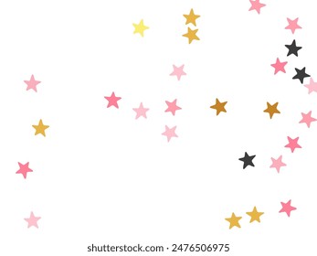 Abstract black pink gold stars random scatter wallpaper. Little stardust spangles holiday decoration confetti. Party decor stars random backdrop. Sparkle elements greeting decor.