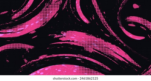 Abstractas fondo de pincel de grunge negro y rosa con efecto de semitonos. Fondo deportivo con concepto de grunge