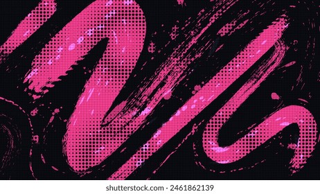 Abstractas fondo de pincel de grunge negro y rosa con efecto de semitonos. Fondo deportivo con concepto de grunge