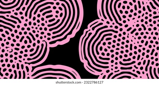 Abstract black and pink organic pattern created using a computer generative algorithm called reaction-diffusion.