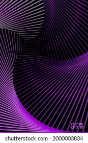 Abstract Black and Pink Pattern with Stairs. Spiral Textured Tunnel. Geometric Psychedelic Background. Vector. 3D Illustration