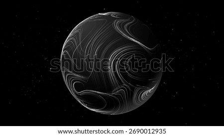 Abstract Black Planet on Dark Background with Stars. Black Hole Background. Universe and Starry Concept. Minimal Art Style Vector Space Illustration.
