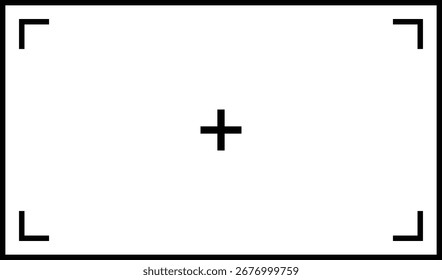 Abstractas letrero plus negro con líneas de encuadre sobre fondo blanco, que simboliza el equilibrio, la claridad, el enfoque y el diseño moderno minimalista.