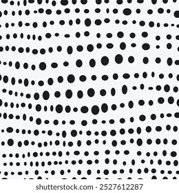 Abstract black polka dot pattern on white background. Seamless geometric design for wallpaper, textile, and poster.