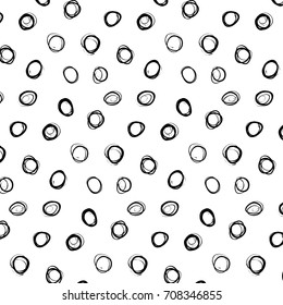 Abstract black polka dot pattern, cute circle on white background, doodle shape texture vector