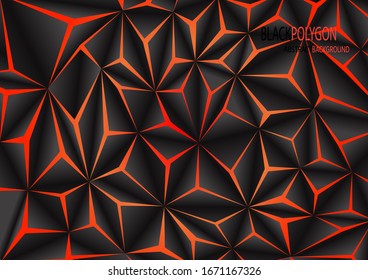 Abstract black polygon orange light futuirstic technology design background vector illustration.