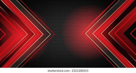 Abstract black polygon red light futuristic technology design background vector illustration.