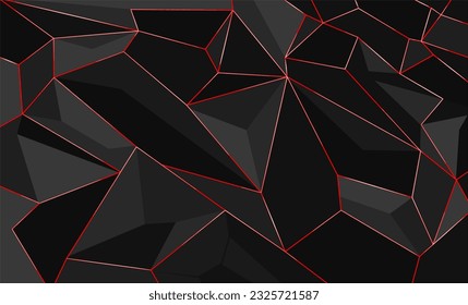 Abstract black polygon red light futuristic technology design background vector illustration.