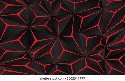 Abstract black polygon red light futuristic technology background