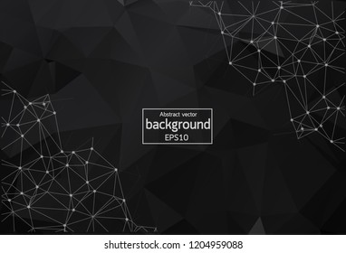 Abstract Black Polygonal Space Background with Connecting Dots and Lines. Geometric Polygonal background molecule and communication. Concept of science, chemistry, biology, medicine, technology.