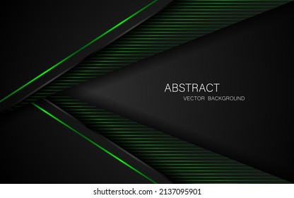Abstract black polyhedron with green glowing lines offers space for design. modern technology innovation concept background
