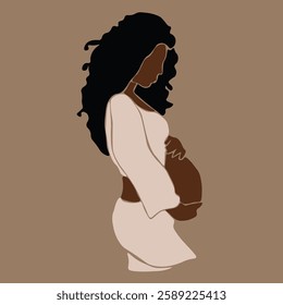 Abstract black pregnant woman holding her belly