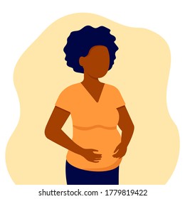 Abstract black pregnant young girl. Pregnancy woman. Expectant mother, motherhood, single mother. Vector flat illustration