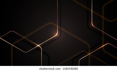 Abstrakter, schwarzer Premium-Hintergrund mit goldenen, geometrischen Hexagonelementen und luxuriösem Beleuchtungseffekt. Vektorgrafik