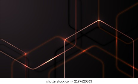 Abstract black premium background with red and golden metallic geometric hexagons elements and lighting effect technology style. Vector illustration