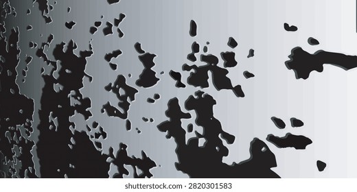 Abstract black puddle shapes scattered across a soft gray gradient background, evoking ink blots, island silhouettes, and a textured map-like surface for design, backgrounds, and creative concepts.