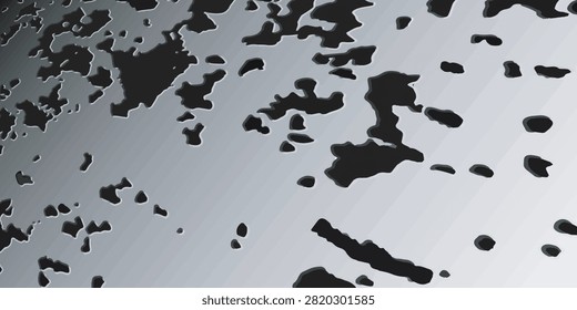 Abstract black puddle shapes scattered across a soft gray gradient background, evoking ink blots, island silhouettes, and a textured map-like surface for design, backgrounds, and creative concepts.