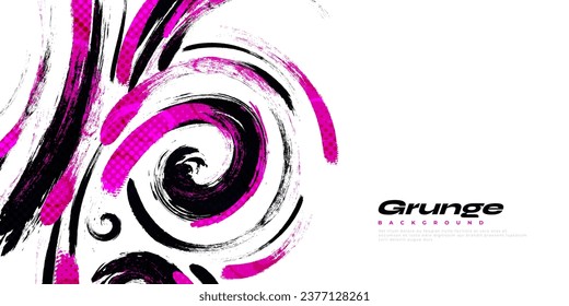 Abstract Black and Purple Brush Background with Halftone Effect. Sport Background. Brush Stroke Illustration for Banner or Poster. Scratch and Texture Elements For Design