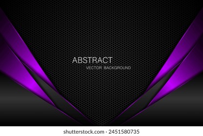 Abstract black and purple polygons on dark steel mesh background. with free space for design. modern technology innovation concept background
